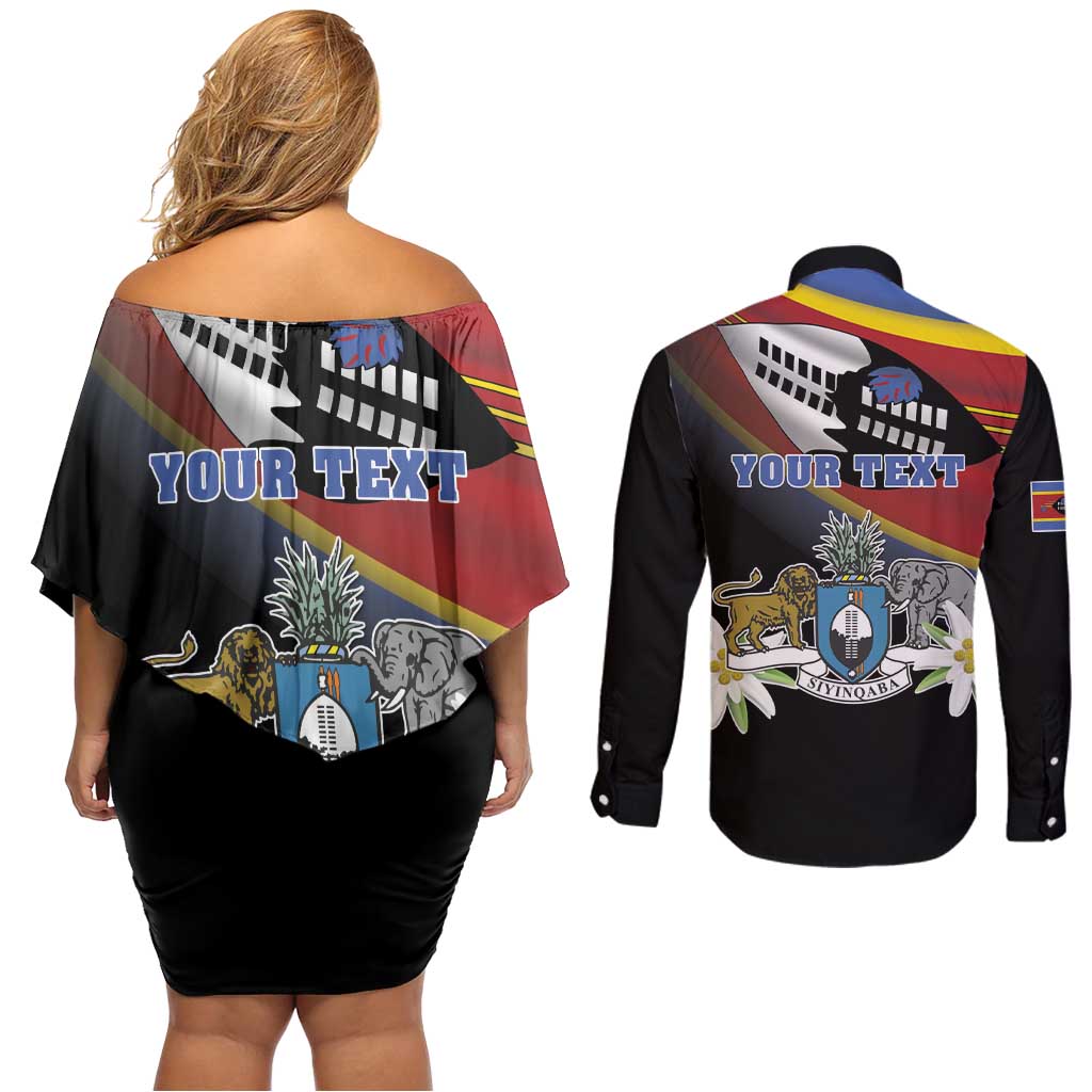 Personalized Eswatini Independece Day Couples Matching Off Shoulder Short Dress and Long Sleeve Button Shirt Coat Of Arms With Map - Wonder Print Shop