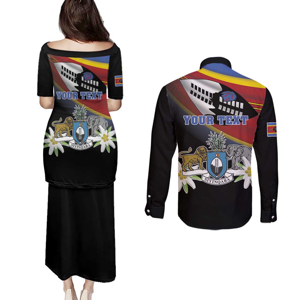 Personalized Eswatini Independece Day Couples Matching Puletasi and Long Sleeve Button Shirt Coat Of Arms With Map - Wonder Print Shop