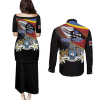 Personalized Eswatini Independece Day Couples Matching Puletasi and Long Sleeve Button Shirt Coat Of Arms With Map - Wonder Print Shop