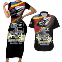 Personalized Eswatini Independece Day Couples Matching Short Sleeve Bodycon Dress and Hawaiian Shirt Coat Of Arms With Map - Wonder Print Shop