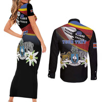Personalized Eswatini Independece Day Couples Matching Short Sleeve Bodycon Dress and Long Sleeve Button Shirt Coat Of Arms With Map - Wonder Print Shop