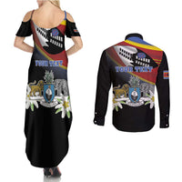 Personalized Eswatini Independece Day Couples Matching Summer Maxi Dress and Long Sleeve Button Shirt Coat Of Arms With Map - Wonder Print Shop
