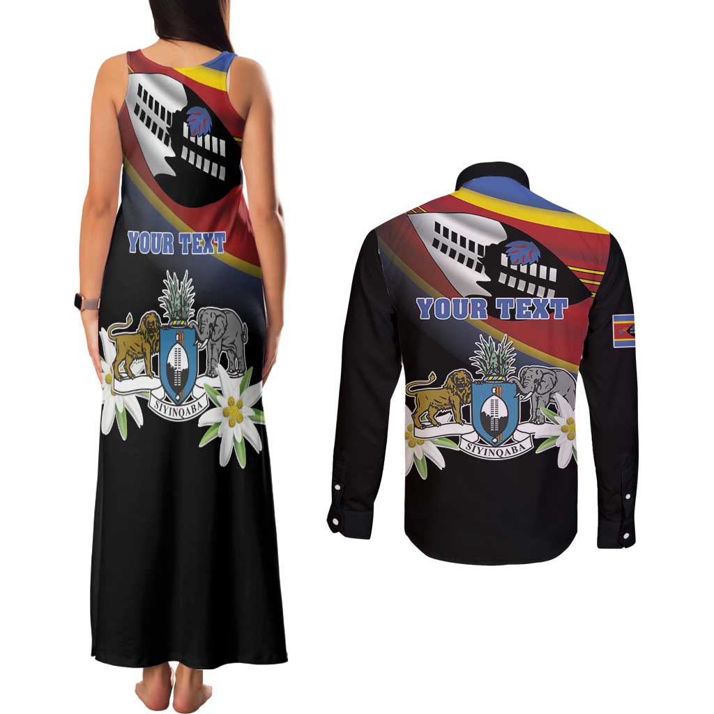 Personalized Eswatini Independece Day Couples Matching Tank Maxi Dress and Long Sleeve Button Shirt Coat Of Arms With Map - Wonder Print Shop