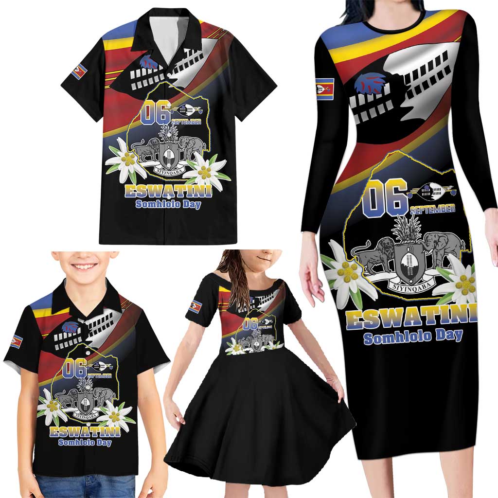 Personalized Eswatini Independece Day Family Matching Long Sleeve Bodycon Dress and Hawaiian Shirt Coat Of Arms With Map - Wonder Print Shop