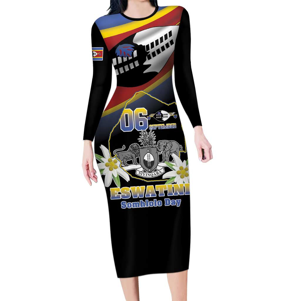 Personalized Eswatini Independece Day Family Matching Long Sleeve Bodycon Dress and Hawaiian Shirt Coat Of Arms With Map - Wonder Print Shop