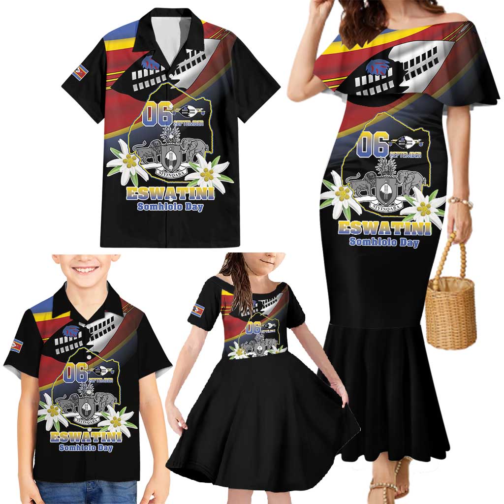 Personalized Eswatini Independece Day Family Matching Mermaid Dress and Hawaiian Shirt Coat Of Arms With Map - Wonder Print Shop