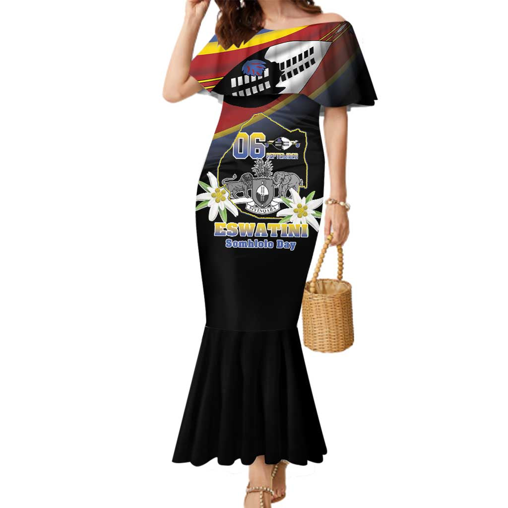 Personalized Eswatini Independece Day Family Matching Mermaid Dress and Hawaiian Shirt Coat Of Arms With Map - Wonder Print Shop