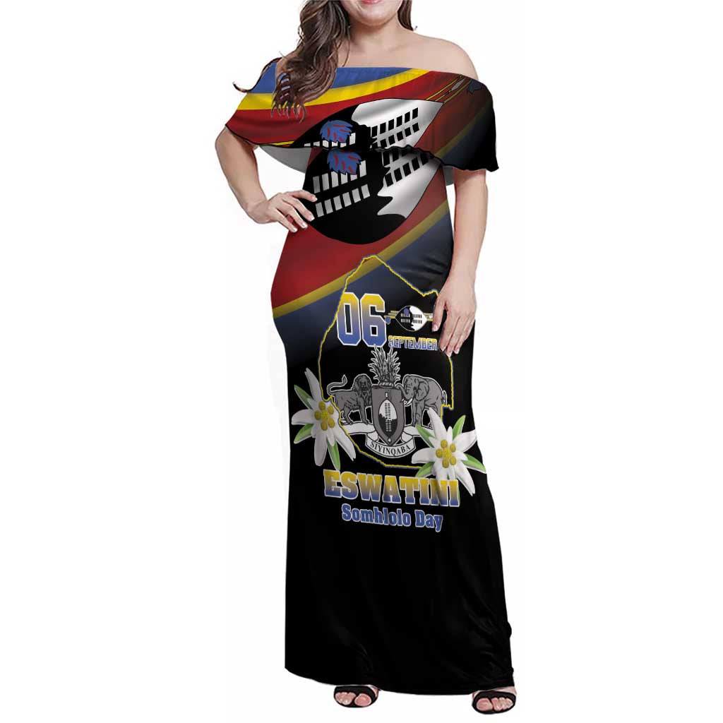 Personalized Eswatini Independece Day Family Matching Off Shoulder Maxi Dress and Hawaiian Shirt Coat Of Arms With Map - Wonder Print Shop