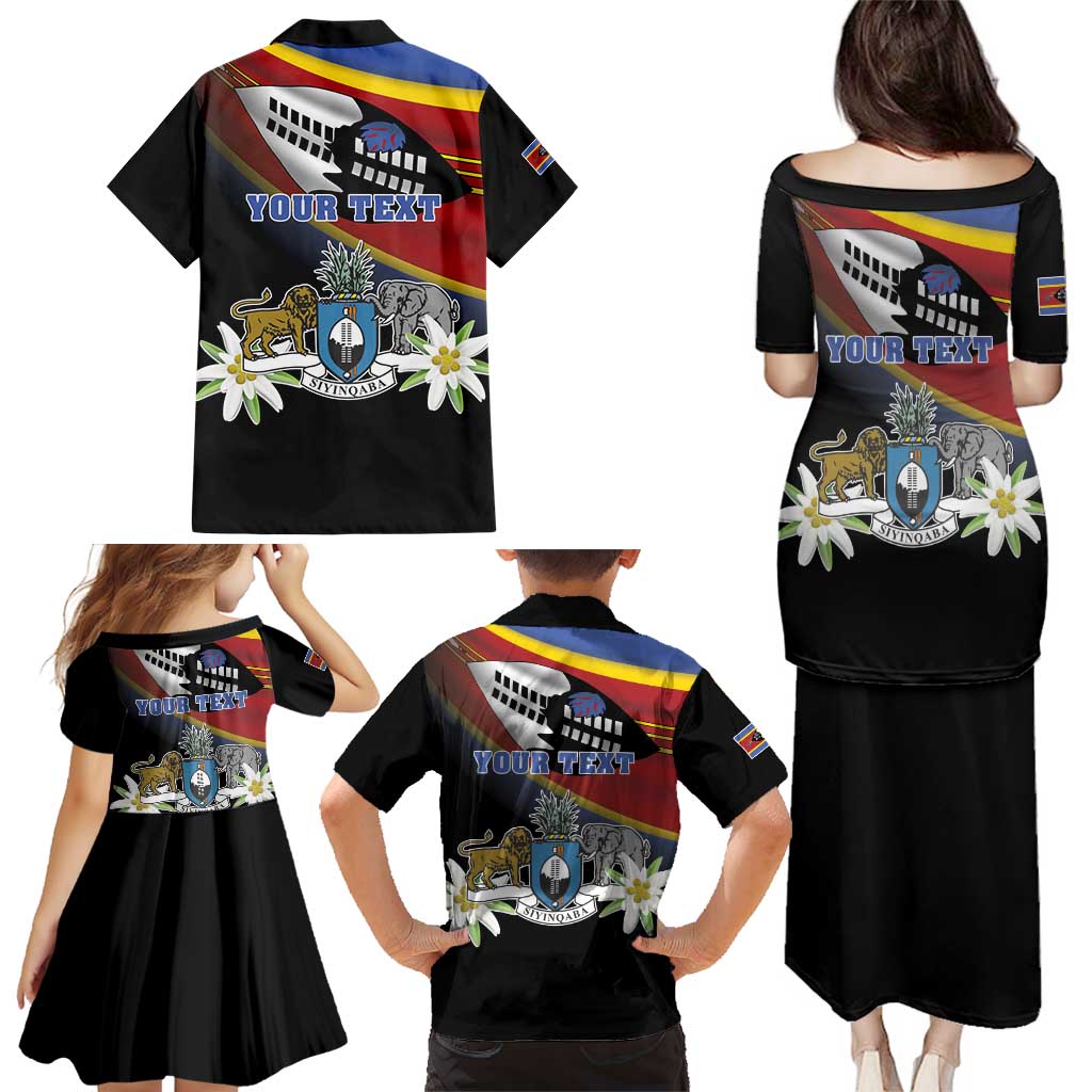 Personalized Eswatini Independece Day Family Matching Puletasi and Hawaiian Shirt Coat Of Arms With Map - Wonder Print Shop
