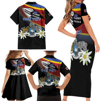 Personalized Eswatini Independece Day Family Matching Short Sleeve Bodycon Dress and Hawaiian Shirt Coat Of Arms With Map - Wonder Print Shop