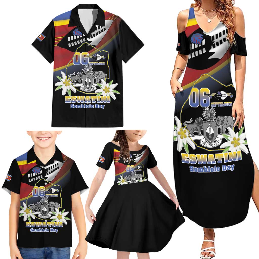 Personalized Eswatini Independece Day Family Matching Summer Maxi Dress and Hawaiian Shirt Coat Of Arms With Map - Wonder Print Shop