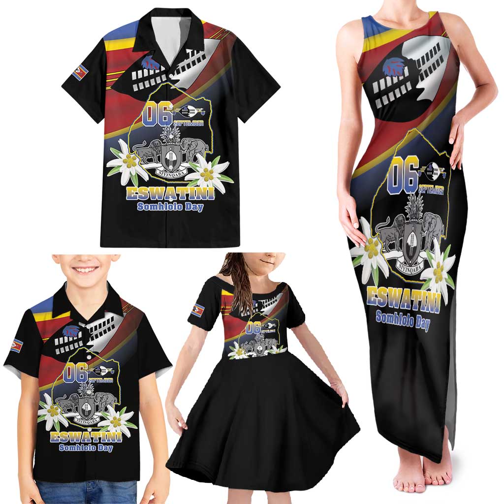 Personalized Eswatini Independece Day Family Matching Tank Maxi Dress and Hawaiian Shirt Coat Of Arms With Map - Wonder Print Shop