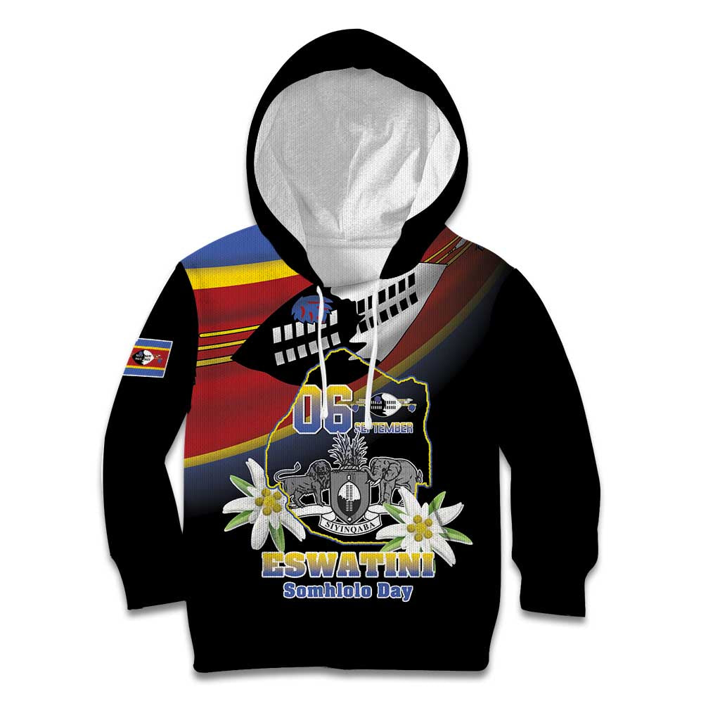 Personalized Eswatini Independece Day Kid Hoodie Coat Of Arms With Map - Wonder Print Shop