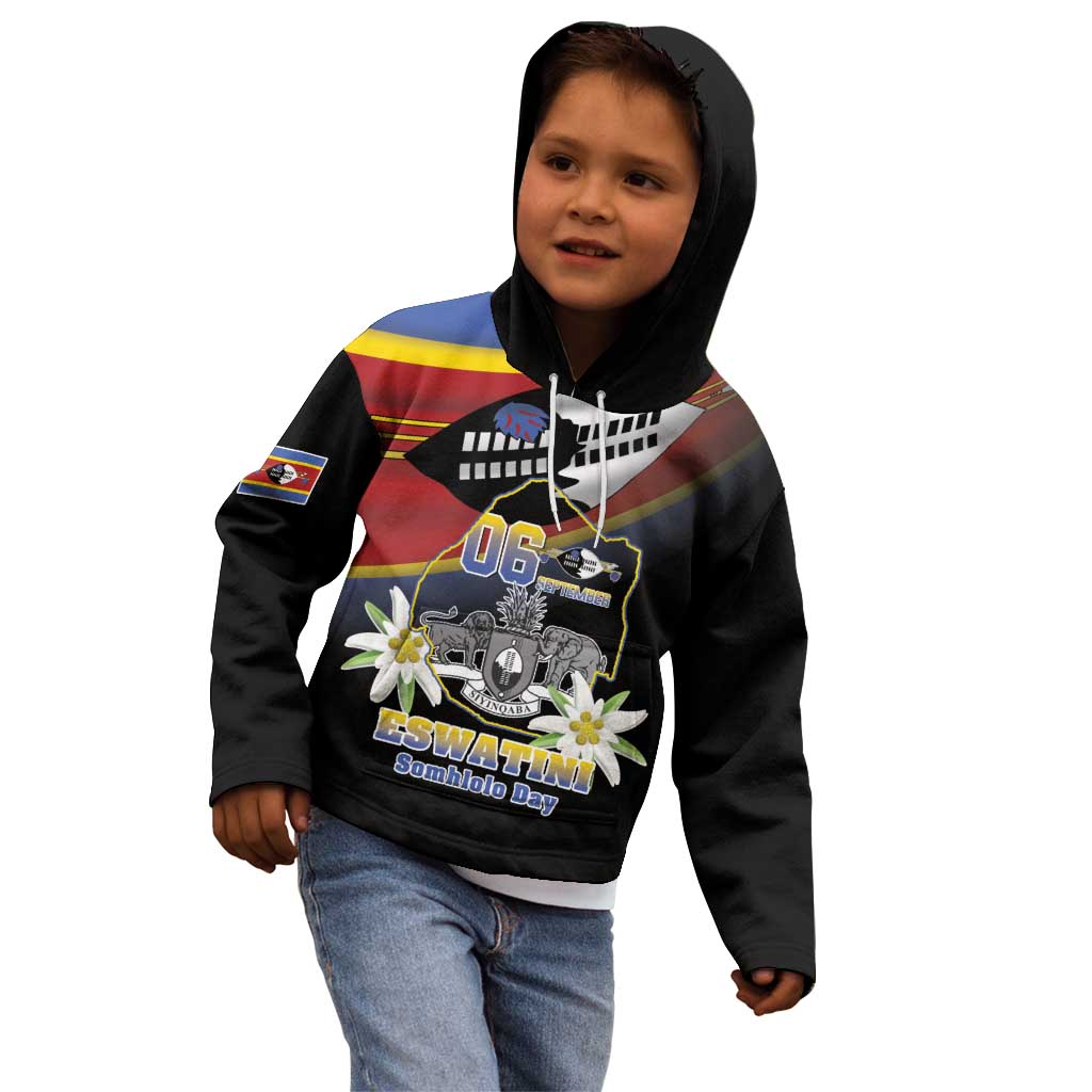 Personalized Eswatini Independece Day Kid Hoodie Coat Of Arms With Map - Wonder Print Shop