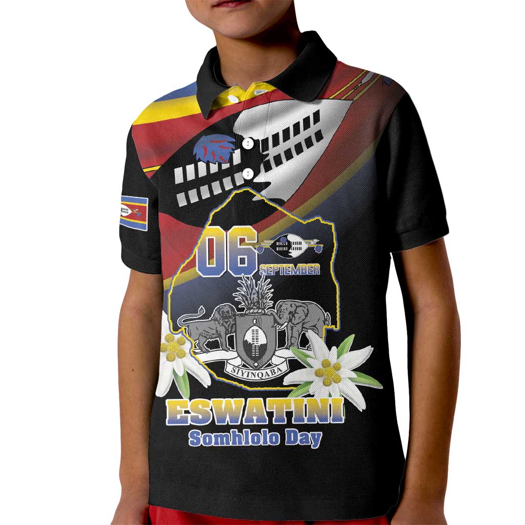 Personalized Eswatini Independece Day Kid Polo Shirt Coat Of Arms With Map - Wonder Print Shop
