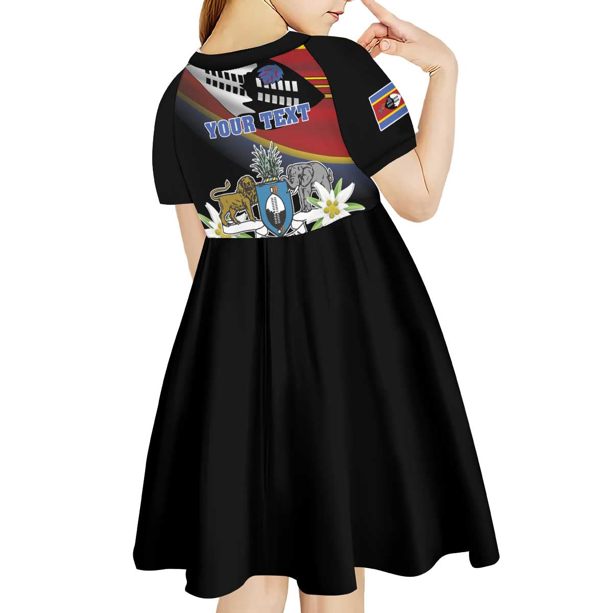 Personalized Eswatini Independece Day Kid Short Sleeve Dress Coat Of Arms With Map - Wonder Print Shop