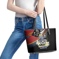 Eswatini Independece Day Leather Tote Bag Coat Of Arms With Map - Wonder Print Shop