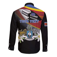 Personalized Eswatini Independece Day Long Sleeve Button Shirt Coat Of Arms With Map - Wonder Print Shop