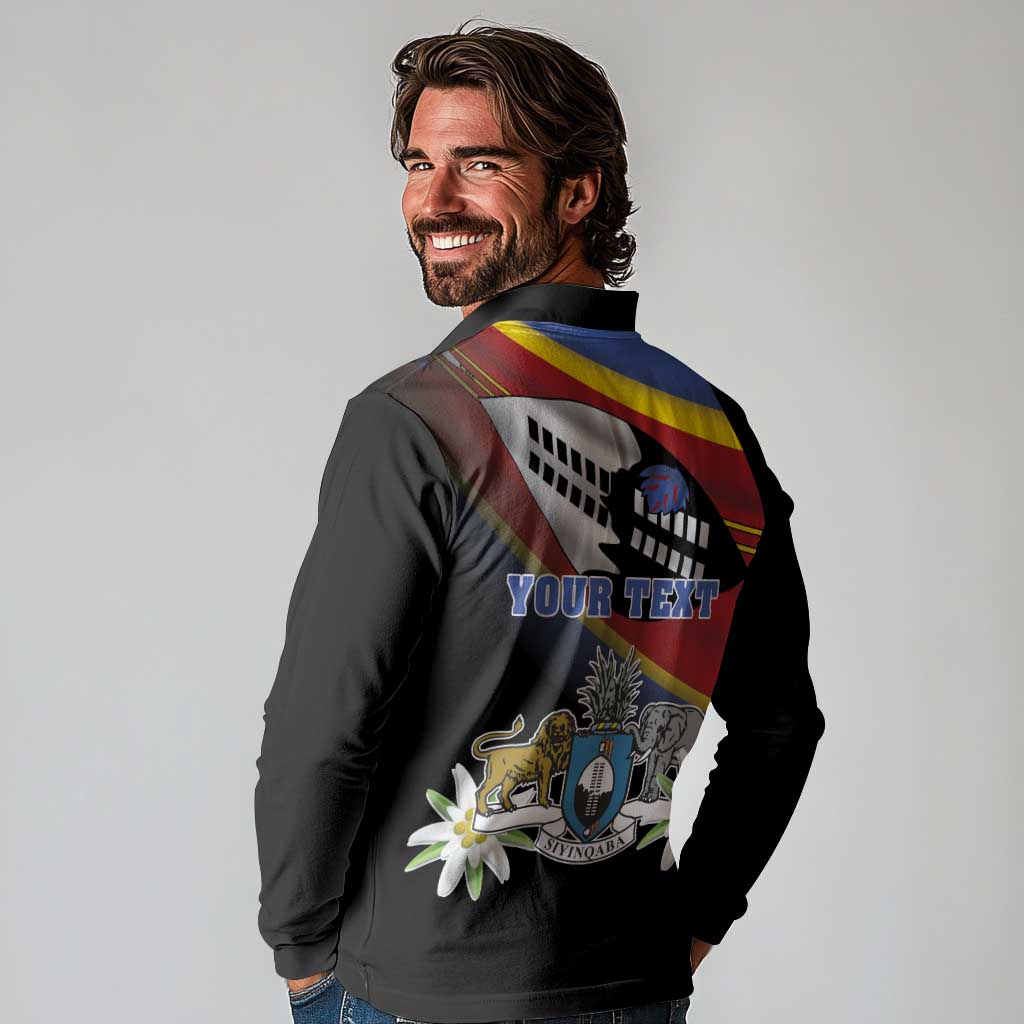 Personalized Eswatini Independece Day Long Sleeve Polo Shirt Coat Of Arms With Map - Wonder Print Shop