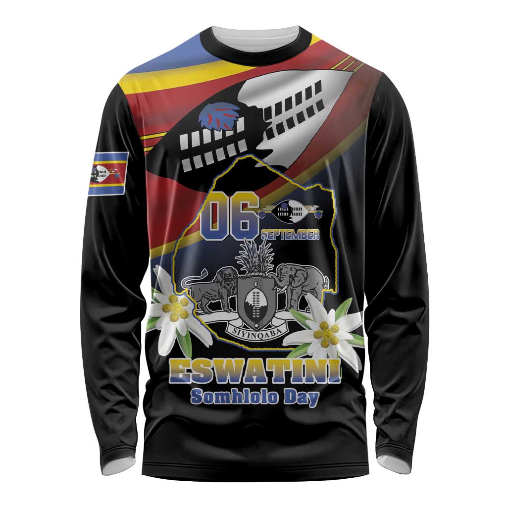 Personalized Eswatini Independece Day Long Sleeve Shirt Coat Of Arms With Map - Wonder Print Shop