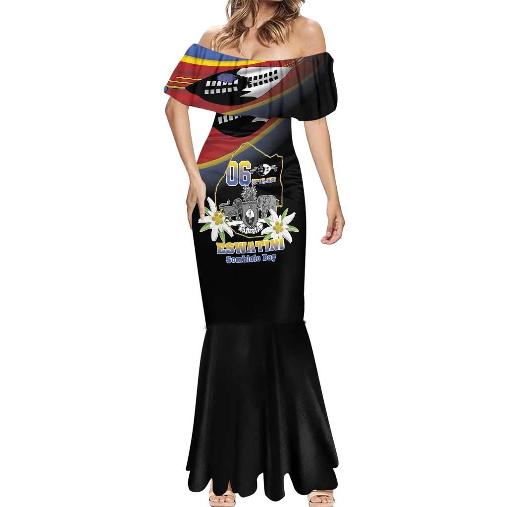 Personalized Eswatini Independece Day Mermaid Dress Coat Of Arms With Map - Wonder Print Shop
