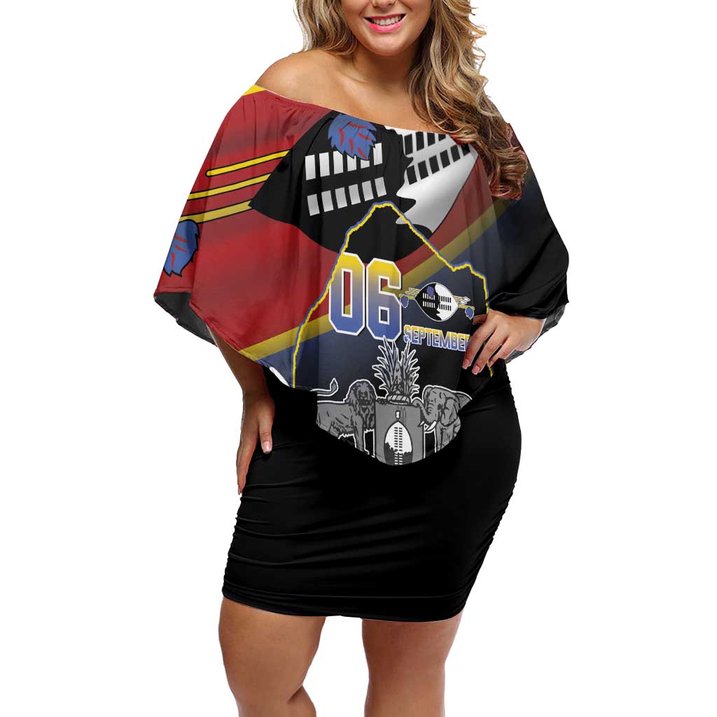 Personalized Eswatini Independece Day Off Shoulder Short Dress Coat Of Arms With Map - Wonder Print Shop