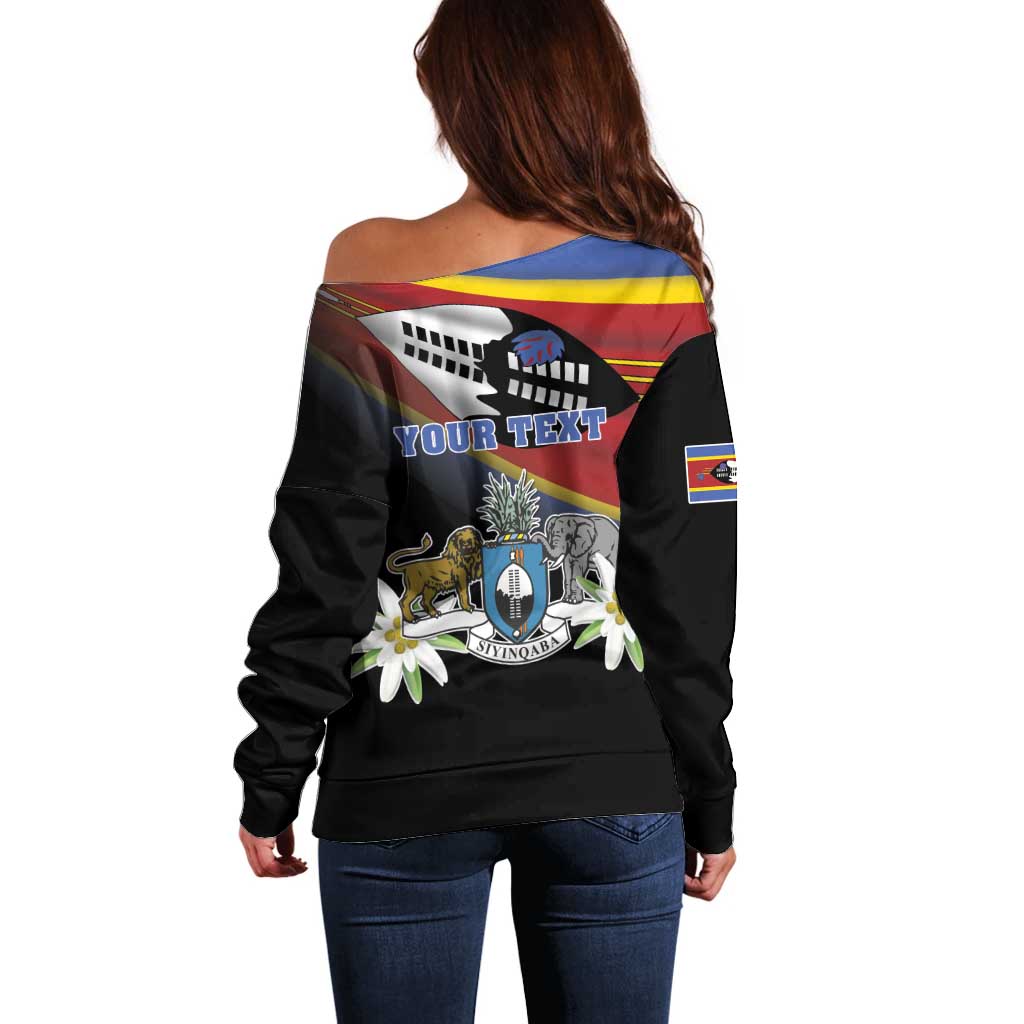Personalized Eswatini Independece Day Off Shoulder Sweater Coat Of Arms With Map - Wonder Print Shop