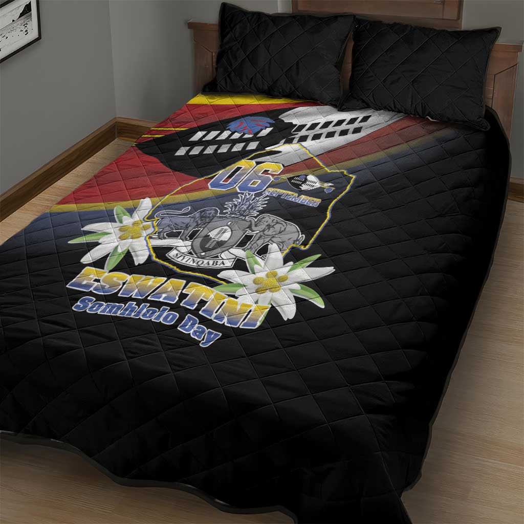 Eswatini Independece Day Quilt Bed Set Coat Of Arms With Map - Wonder Print Shop