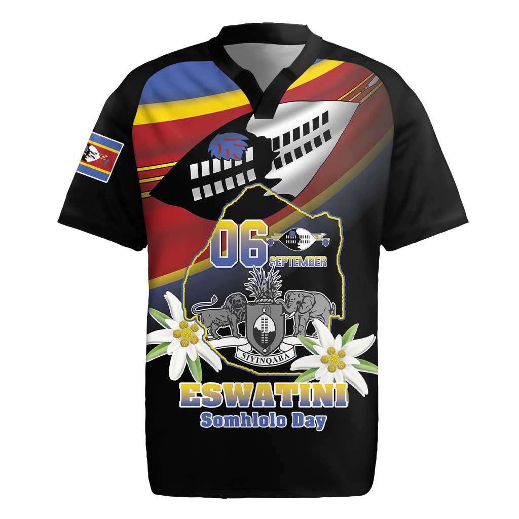 Personalized Eswatini Independece Day Rugby Jersey Coat Of Arms With Map - Wonder Print Shop