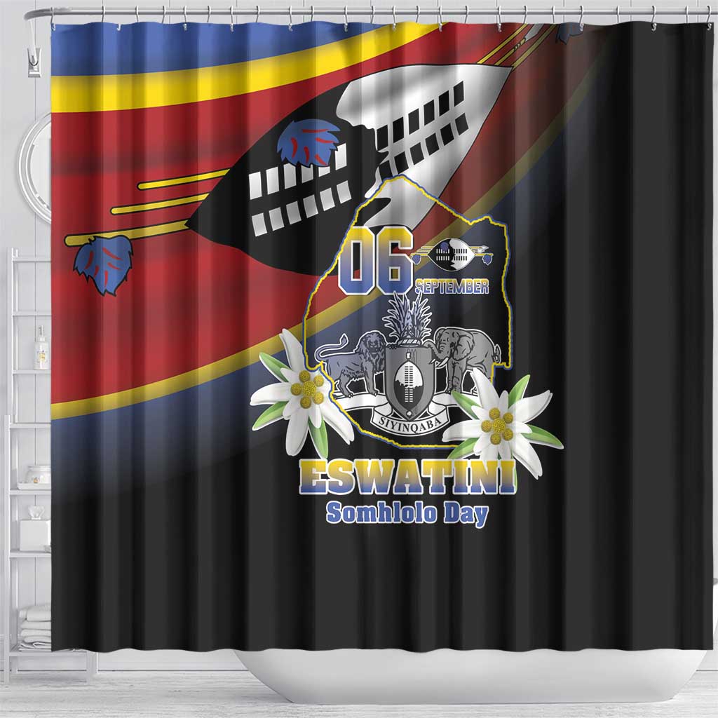 Eswatini Independece Day Shower Curtain Coat Of Arms With Map - Wonder Print Shop