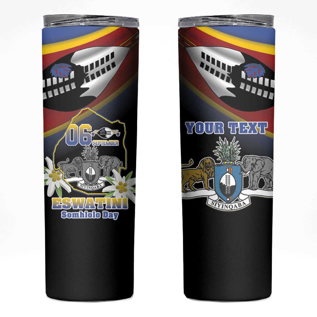 Personalized Eswatini Independece Day Skinny Tumbler Coat Of Arms With Map - Wonder Print Shop