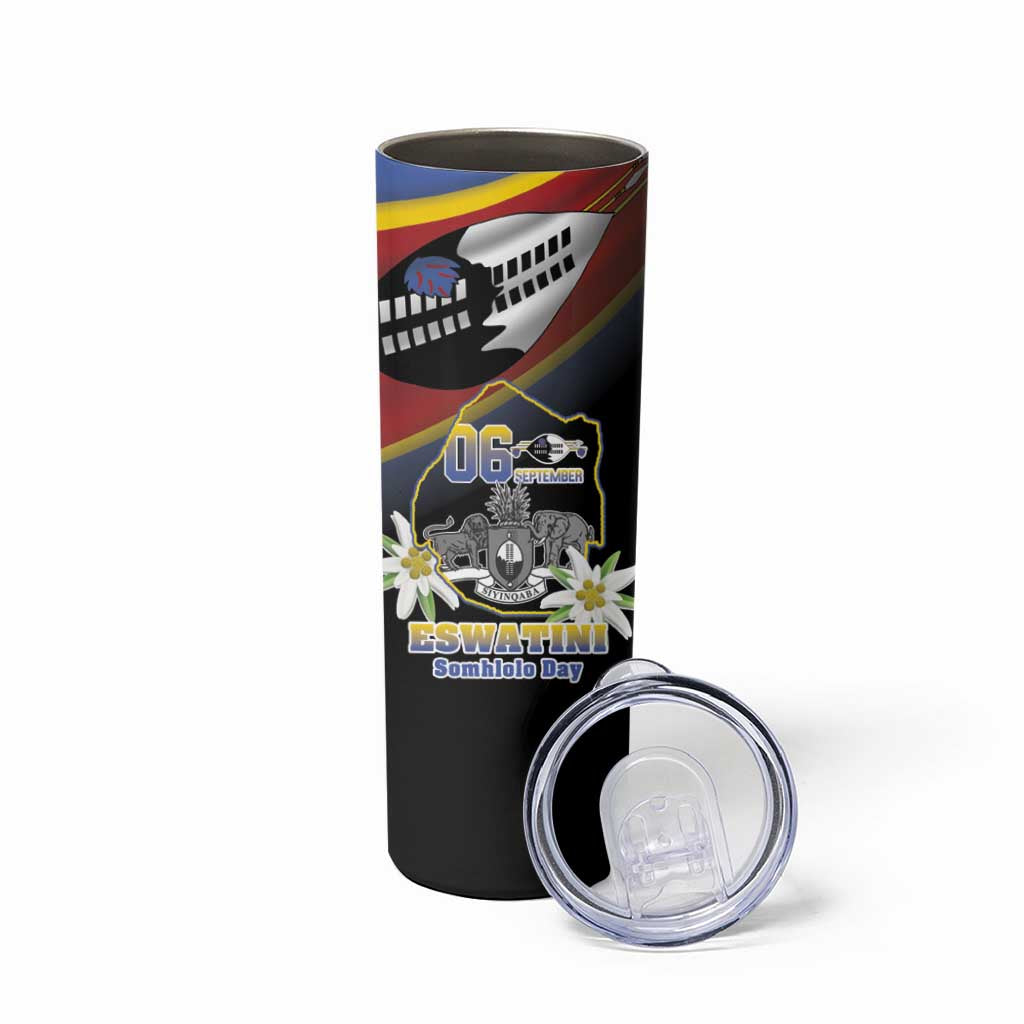 Personalized Eswatini Independece Day Skinny Tumbler Coat Of Arms With Map - Wonder Print Shop