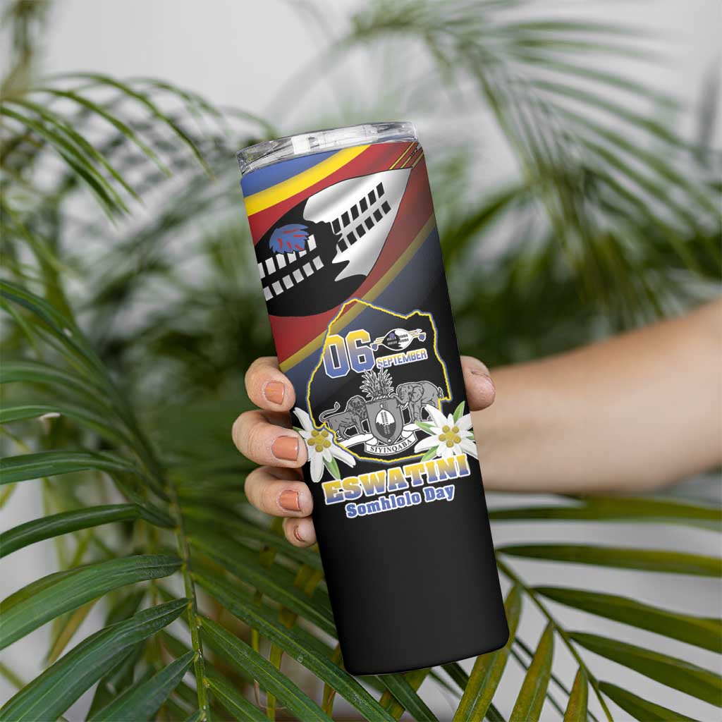 Personalized Eswatini Independece Day Skinny Tumbler Coat Of Arms With Map - Wonder Print Shop