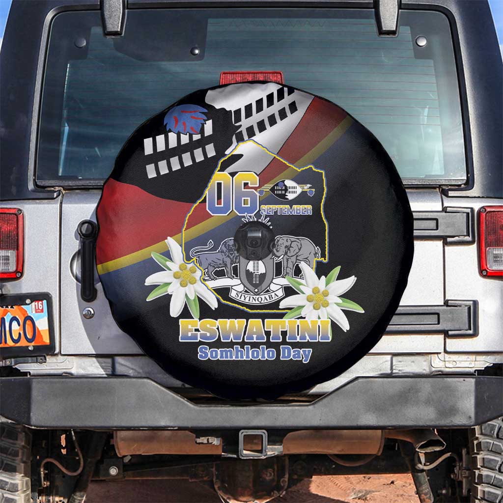 Eswatini Independece Day Spare Tire Cover Coat Of Arms With Map - Wonder Print Shop