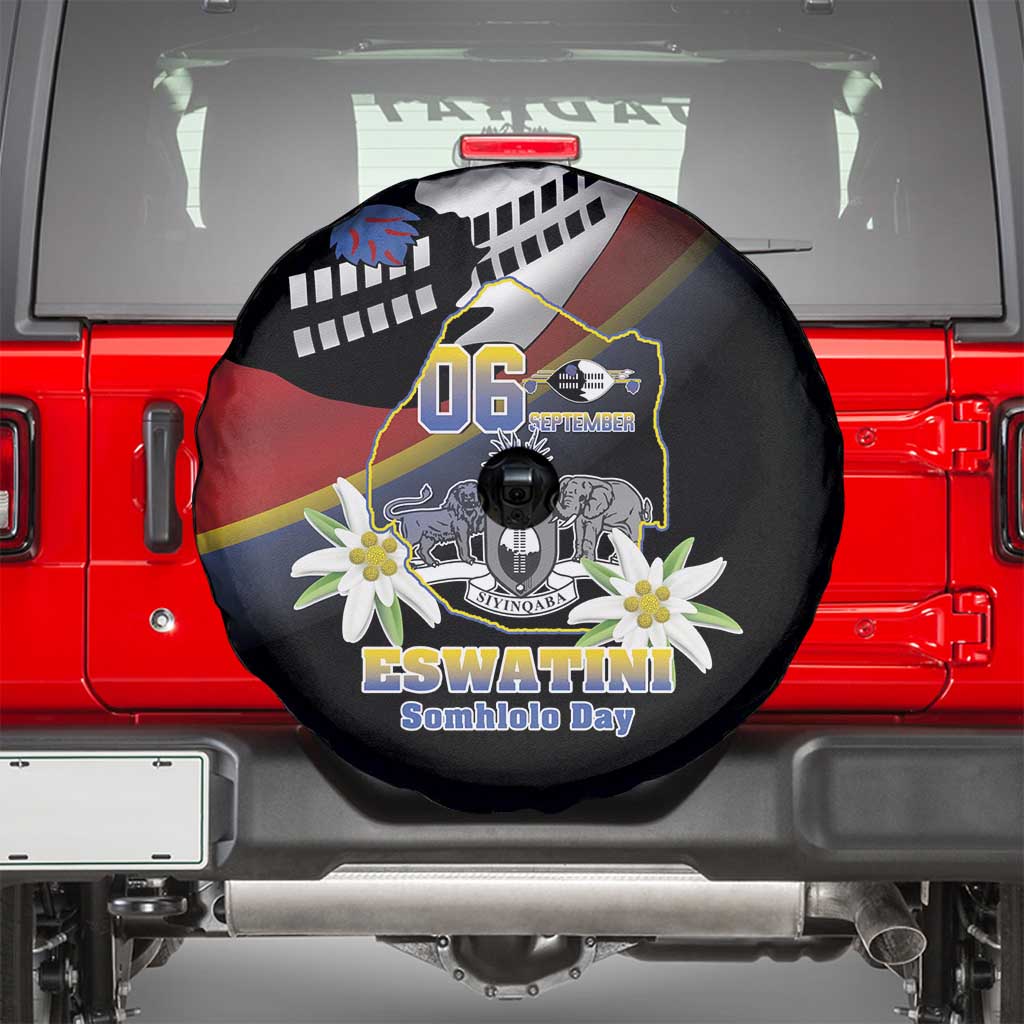 Eswatini Independece Day Spare Tire Cover Coat Of Arms With Map - Wonder Print Shop