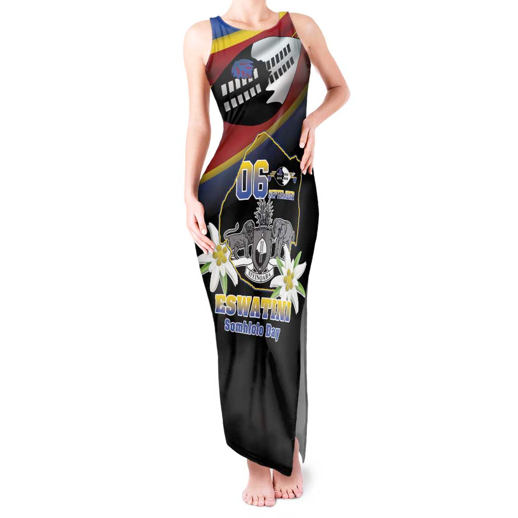Personalized Eswatini Independece Day Tank Maxi Dress Coat Of Arms With Map - Wonder Print Shop