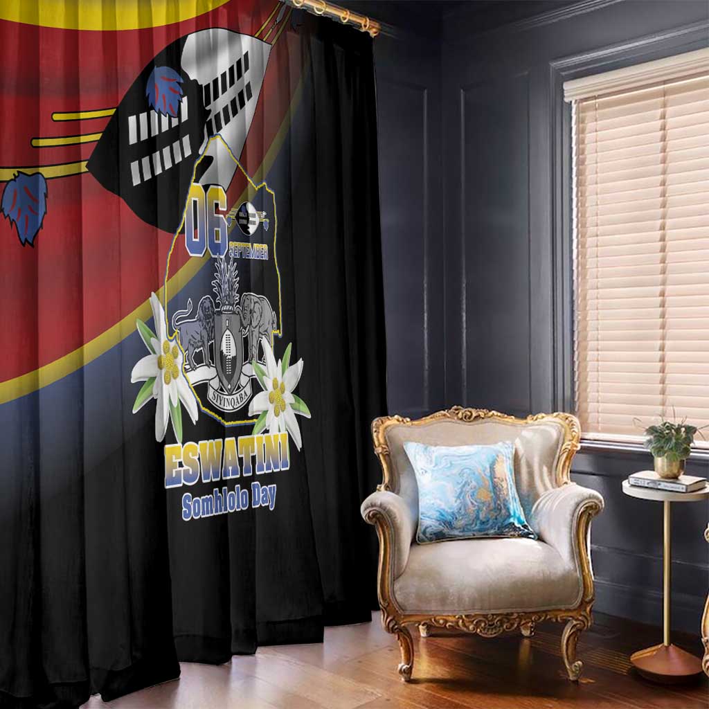 Eswatini Independece Day Window Curtain Coat Of Arms With Map - Wonder Print Shop