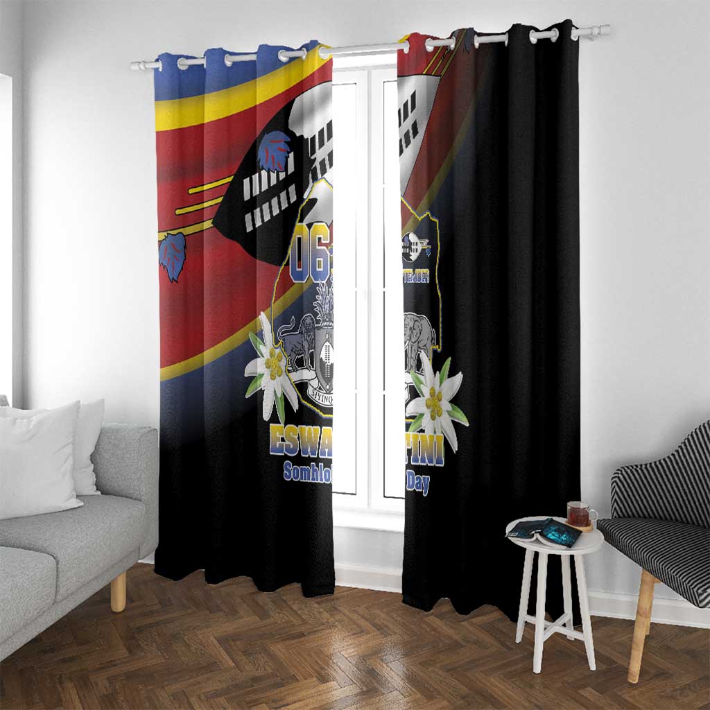 Eswatini Independece Day Window Curtain Coat Of Arms With Map - Wonder Print Shop