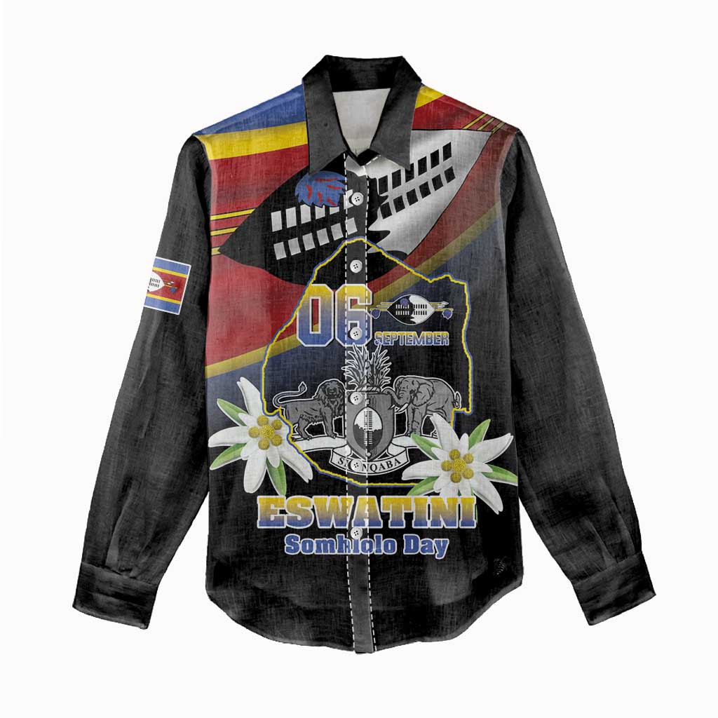 Personalized Eswatini Independece Day Women Casual Shirt Coat Of Arms With Map - Wonder Print Shop