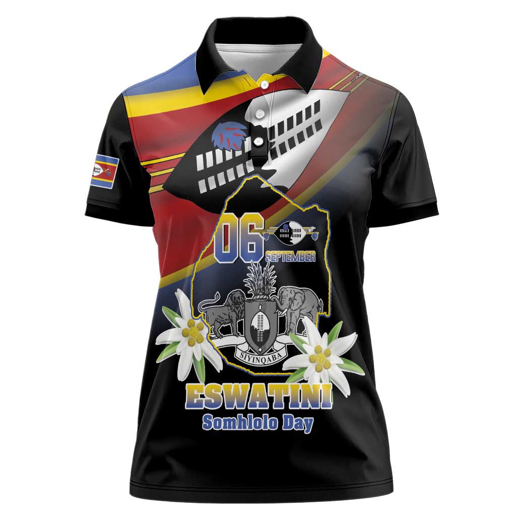 Personalized Eswatini Independece Day Women Polo Shirt Coat Of Arms With Map - Wonder Print Shop