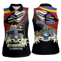 Personalized Eswatini Independece Day Women Sleeveless Polo Shirt Coat Of Arms With Map - Wonder Print Shop
