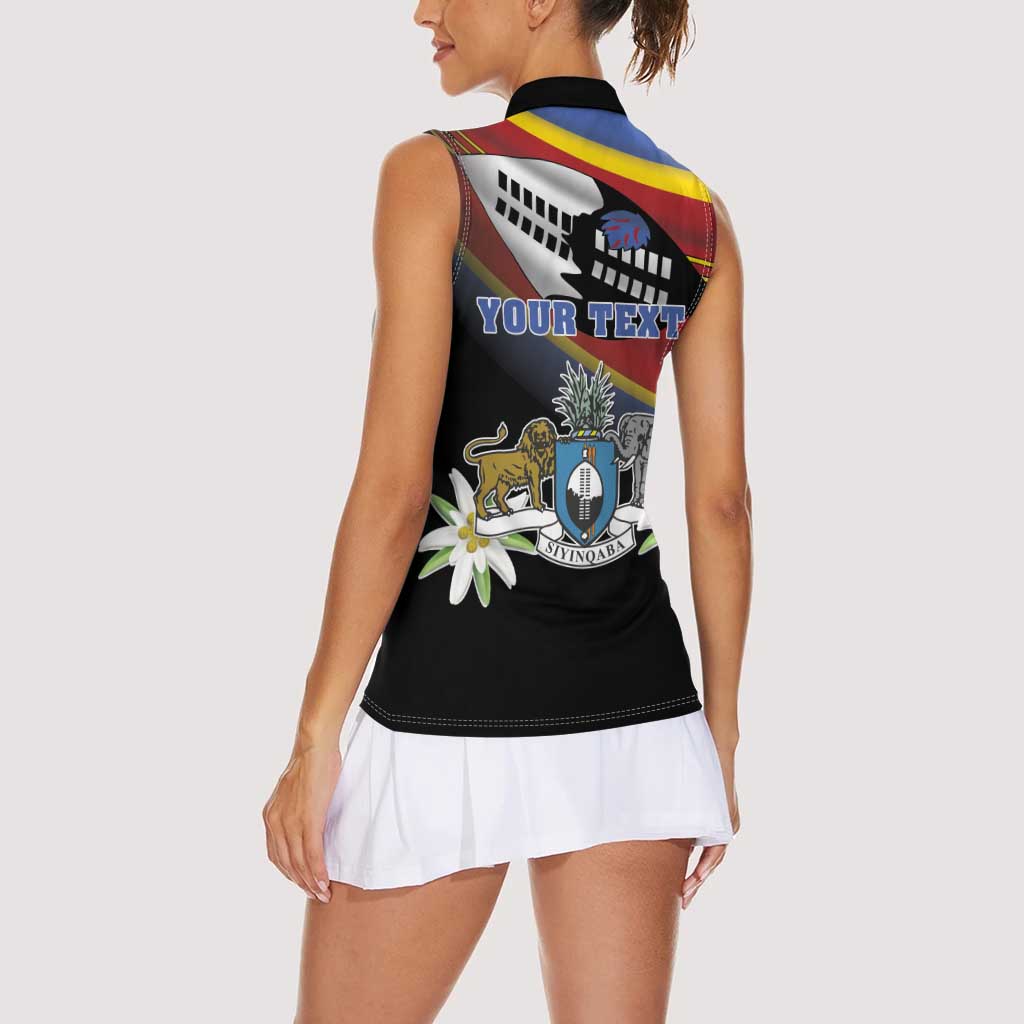 Personalized Eswatini Independece Day Women Sleeveless Polo Shirt Coat Of Arms With Map - Wonder Print Shop
