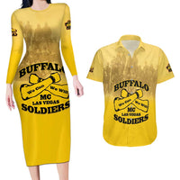 Personalized African American Buffalo Soldier Couples Matching Long Sleeve Bodycon Dress and Hawaiian Shirt We Can We Will - Yellow - Wonder Print Shop