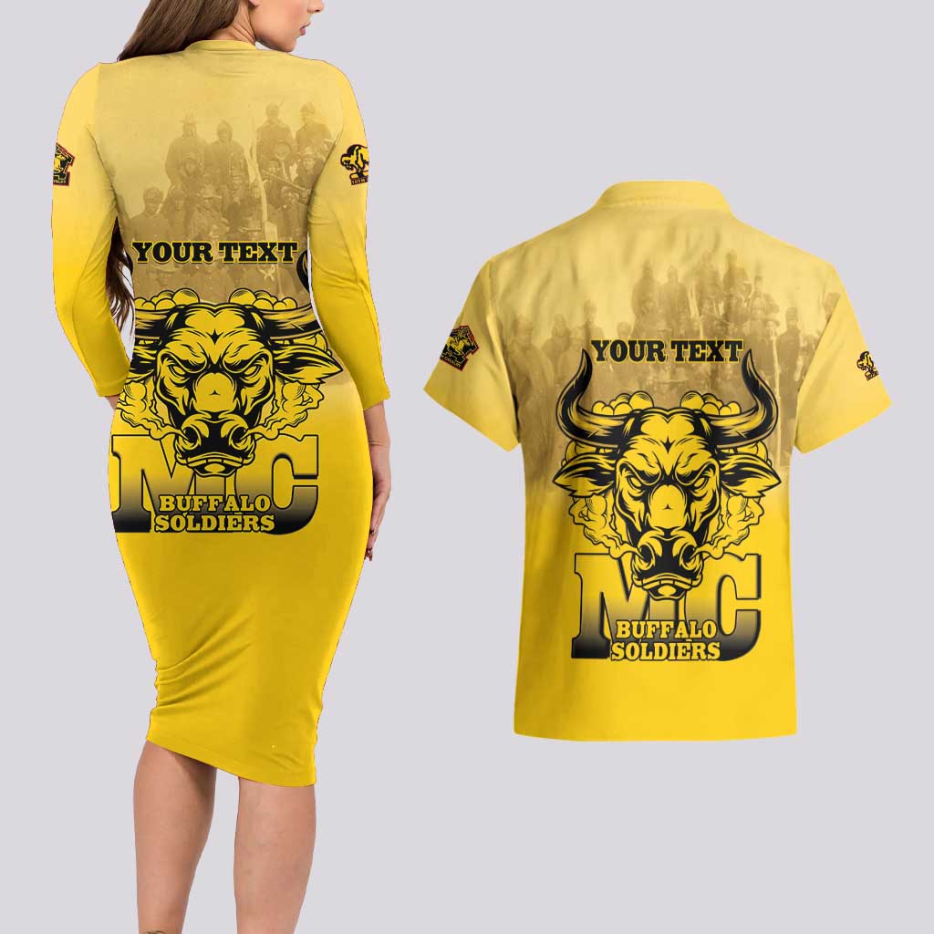 Personalized African American Buffalo Soldier Couples Matching Long Sleeve Bodycon Dress and Hawaiian Shirt We Can We Will - Yellow - Wonder Print Shop