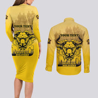 Personalized African American Buffalo Soldier Couples Matching Long Sleeve Bodycon Dress and Long Sleeve Button Shirt We Can We Will - Yellow - Wonder Print Shop