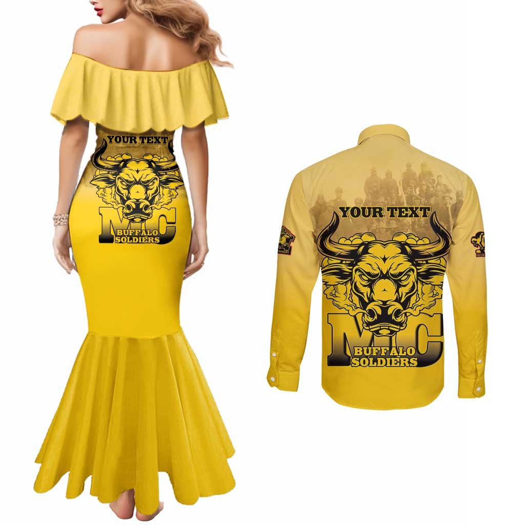 Personalized African American Buffalo Soldier Couples Matching Mermaid Dress and Long Sleeve Button Shirt We Can We Will - Yellow - Wonder Print Shop