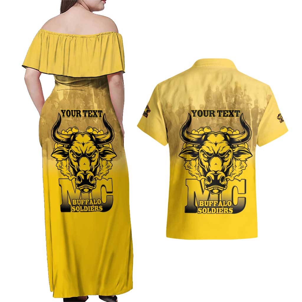 Personalized African American Buffalo Soldier Couples Matching Off Shoulder Maxi Dress and Hawaiian Shirt We Can We Will - Yellow - Wonder Print Shop