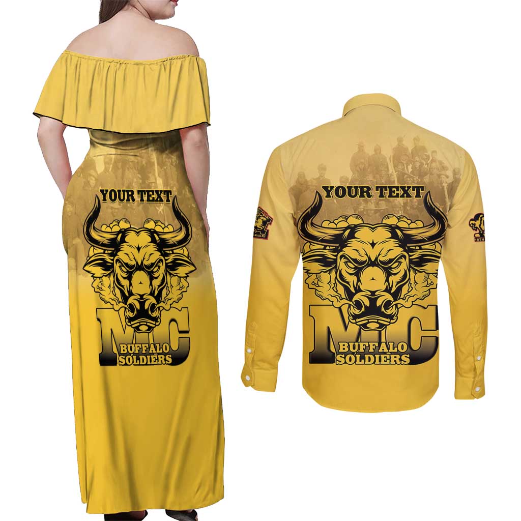 Personalized African American Buffalo Soldier Couples Matching Off Shoulder Maxi Dress and Long Sleeve Button Shirt We Can We Will - Yellow - Wonder Print Shop