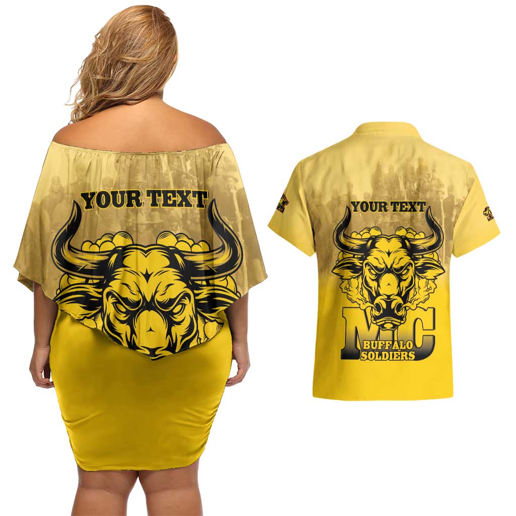Personalized African American Buffalo Soldier Couples Matching Off Shoulder Short Dress and Hawaiian Shirt We Can We Will - Yellow - Wonder Print Shop