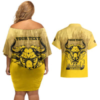 Personalized African American Buffalo Soldier Couples Matching Off Shoulder Short Dress and Hawaiian Shirt We Can We Will - Yellow - Wonder Print Shop
